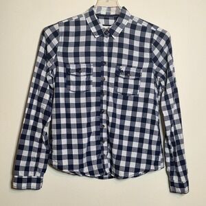 Abercrombie & Fitch Womens Large Blue Plaid Long Sleeve Button Shirt Y2K Preppy